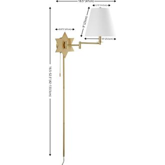 Jonathan Y Designs David 1-Light Modern French Country Swing Arm Plug-In or Hardwired Iron LED Star Wall Sconce with Pull-Chain and USB Charging Port in Gold