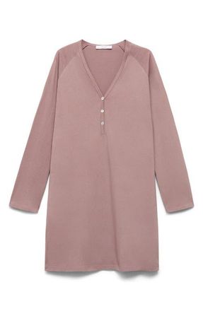 Mango Long Sleeve Cotton Nightgown in Medium Brown at Nordstrom, Size Small