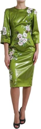Dolce & Gabbana Bloemenprint potloodjurk midi - Dames - Casual kleedjes - Groen - S - Nylon - Kleedjes