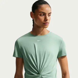 Nike Womens One Classic Twist Dri-FIT Short-Sleeve Top in Green | HJ1054-007