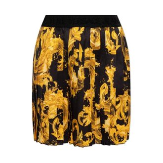 Versace Jeans Couture Short Skirts, female, Black, Size: 2XS Pleated Skirt with Barocco Pattern