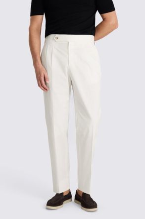 Moss White Cotton Pleated Trouser