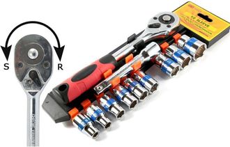 Trade Shop Trade Shop - Juego De Llaves De Trinquete Reversibles De 1/2 (11 Piezas) Con Vasos Hexagonales