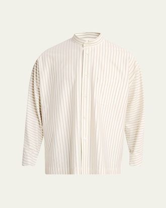 Homme Pliss&eacute; Issey Miyake Mens Stripe Band Collar Button-Down Shirt