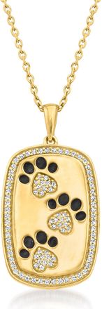 Ross-Simons Diamond Paw Print Pendant Necklace With Black Enamel in 18kt Gold Over Sterling