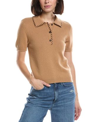 Frame Denim FRAME The Leather Stitch Wool & Cashmere-Blend Polo Sweater