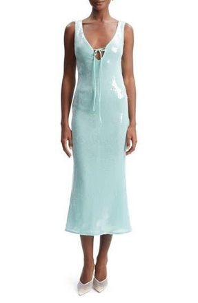 Bardot Isha Sequin Keyhole Cocktail Midi Dress in Aqua at Nordstrom Rack, Size 10