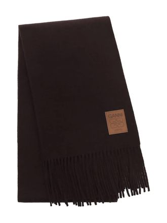 Ganni fringed logo-patch scarf - women - Fabric - One Size - Black