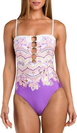 Sunshine 79 Lilac Cascade Bandeau One-Piece Swimsuit in Purple Multi at Nordstrom, Size 10