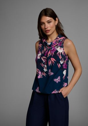 Laura Scott Blusentop LAURA SCOTT, Damen, Gr. 34, blau (marine, gebl&uuml;mt), Web, Obermaterial: 97% Polyester, 3% Elasthan, bedruckt, gebl&uuml;mt, gemustert, figurumspie