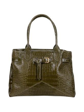 Ballantyne Medium Brown Cowhide Leather Shoulder Bag With Embossed Crocodile Pattern