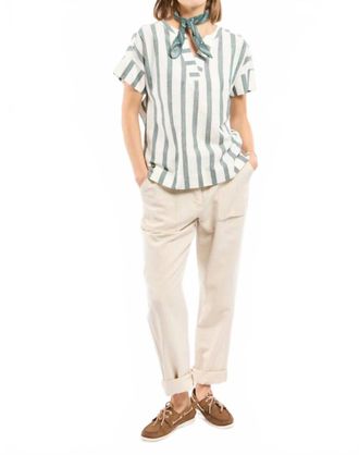 Armor Lux Cotton Linen Striped Top In Silver Pine