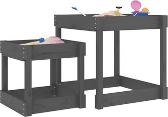 vidaXL Mesas De Arena 2 Uds Madera Maciza De Pino Gris Vidaxl