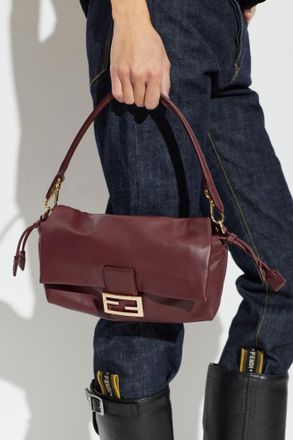 Fendi Leather Baguette Soft Medium Bag, Womens, Burgundy
