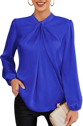 Grace Karin Elegant OL Business Office Blouse for Women UK 1950s Long Sleeve Wedding Guest Outing Shirt Tops Royal Blue XXL