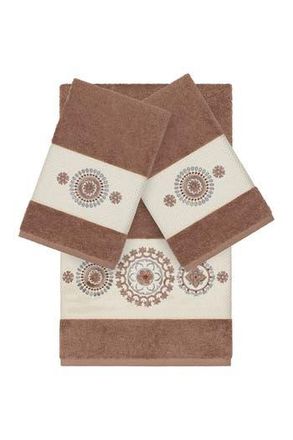 Linum Home Textiles Isabell 3-Piece Embellished Towel Set - Latte at Nordstrom Rack