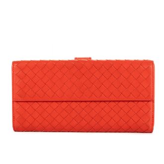 Bottega Veneta Pre-owned Womens Intrecciato Long Wallet - Orange - One Size