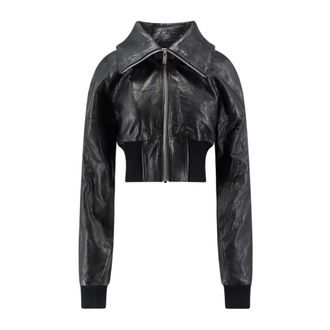 Rick Owens Dracuflight Cropped Jacket - Dames - Leren en Su&egrave;de Jassen - Zwart - M - Leer - Jassen