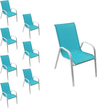 Happy Garden Lote De 8 Sillas Marbella En Textileno Azul Aluminio Blanco