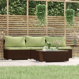 vidaXL Set Muebles De Jard&iacute;n 4 Piezas Y Cojines Rat&aacute;n Sint&eacute;tico Marr&oacute;n Vidaxl