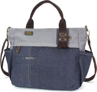 Chala Multi Pocket Tote Shoulder Purse w/Detachable Crossbody Strap, Denim, Medium