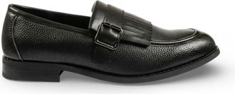 Infinity Leather Heren instappers met franjes van imitatieleer in zwart, model monk strap