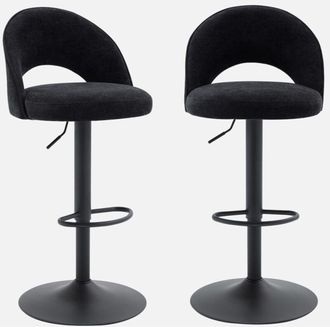 Sweeek Taburete De Bar Ajustable De Metal Y Tela Con Base Negra, Set De 2