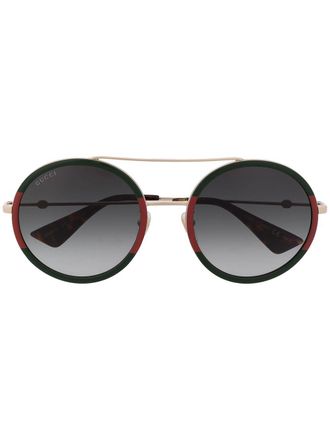 Gucci double-bridge round-frame sunglasses - women - stainless steel - 56 - Green