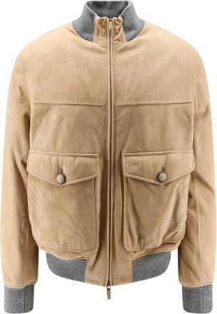 Brunello Cucinelli Suede Bomberjack met Thermore Vulling - Heren - Bomber jackets - Beige - XL - Polyester - Jassen