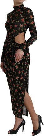 Dolce & Gabbana Womens Black Floral Cut Out Sheath Long Maxi Dress Nylon Elastane Silk
