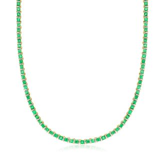 Ross-Simons Emerald and. Diamond Tennis Necklace in 18kt Gold Over Sterling