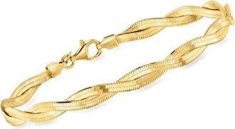 Ross-Simons Italian 18kt Gold Over Sterling Twisted Herringbone Bracelet