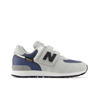 New Balance Kids 574 Hook & Loop in Grey/Blue Leather, size 13.5