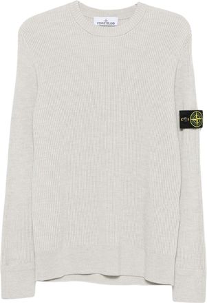 Stone Island Ribbed Virgin Wool Crew-Neck Sweater with Compass Logo