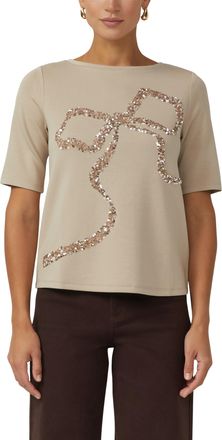 s.Oliver Black Label T-Shirt S.OLIVER BLACK LABEL, Damen, Gr. 38, light braun, Web, Obermaterial: 50% Viskose, 44% Polyester, 6% Elasthan, bestickt, relaxed fit normal, Ru