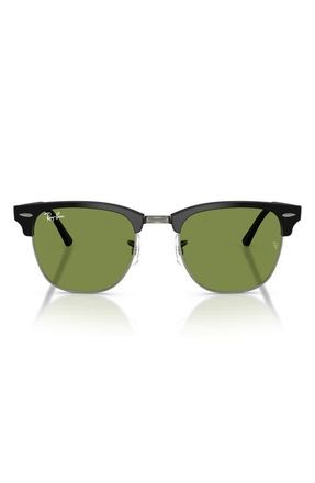 Ray-Ban Clubmaster 51mm Square Sunglasses in Matte Black On Black /Green at Nordstrom