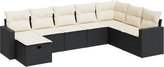 vidaXL Set De Sof&aacute;s De Jard&iacute;n Y Cojines 8 Piezas Rat&aacute;n Sint&eacute;tico Negro Vidaxl