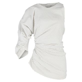 CHRISTOPHER ESBER One Sleeve Polja Dot Gathered Blouse in White Cotton