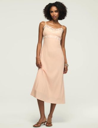 Lucky Brand Womens Lace Trim Midi Dress