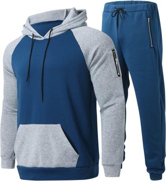 Generic Daily Deals Cocila Male Casual Solid Two Suit Zipper Pocket Sleeve Hoodies Drawstring Zipper Pocket Pants Set Dinner Jackets Mens Tracksuits Bottoms M