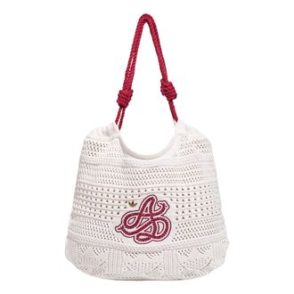 adidas Originals Crochet Tote Shoulder Bag Off White Collegiate Burgundy KX0539