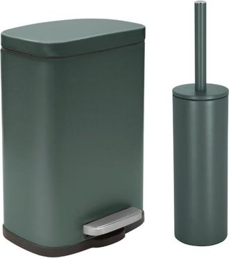Spirella Lote De Papelera Con Pedal Y Escobilla 5l Akira Verde Oscuro Spirella