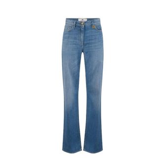 Elisabetta Franchi Boot-cut Jeans, female, Blue, Size: W28 Palazzo Jeans with Logo Detail