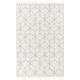 Calicosy Alfombra rectangular cruda con motivos geom&eacute;tricos negros y flecos