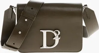 Dsquared2 Leather Shoulder Bag with Silver-Tone Metal Monogram Dsquared2