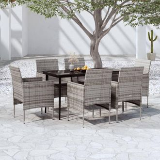 vidaXL Vidaxl - Juego De Comedor De Jard&iacute;n 7 Piezas Con Cojines Gris Y Negro