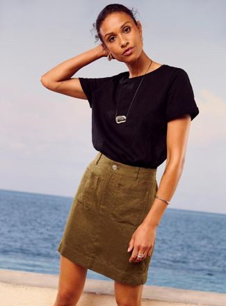 Contemporaine Womens Patch pockets pure linen skort