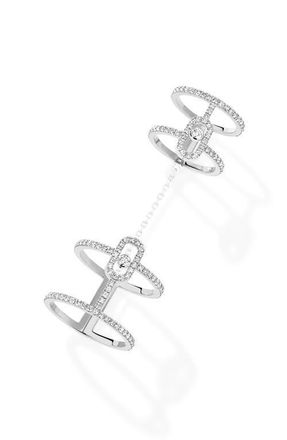 Messika Move Uno Diamond Pav&eacute; Double Ring with Detachable Chain in White Gold at Nordstrom, Size 6.75