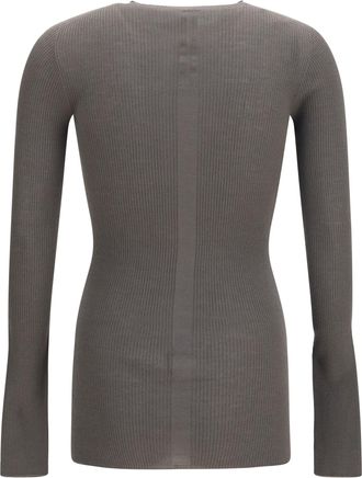 Rick Owens Mens Slim Ribbed Long-Sleeve Sweater Dust Merino Wool Ovis Aries