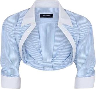 Dsquared2 Overhemden, Dames, Blauw, S, Katoen, Chemise Crop
